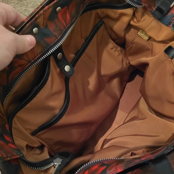 Patricia Nash Red and Black Floral Shoulder Bag with Navy Strap - Picture 10 of 15